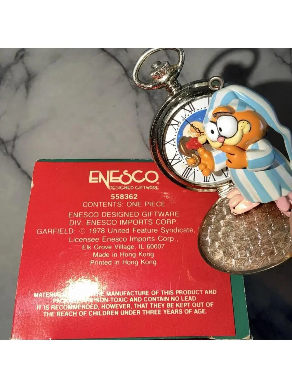 Garfield Enesco Christmas Ornament Vintage Night Watchcat Pocketwatch 558362 Box
